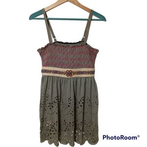 Free People Vintage Smocked Cami Top with Wooden beads and Laser Cut Detail